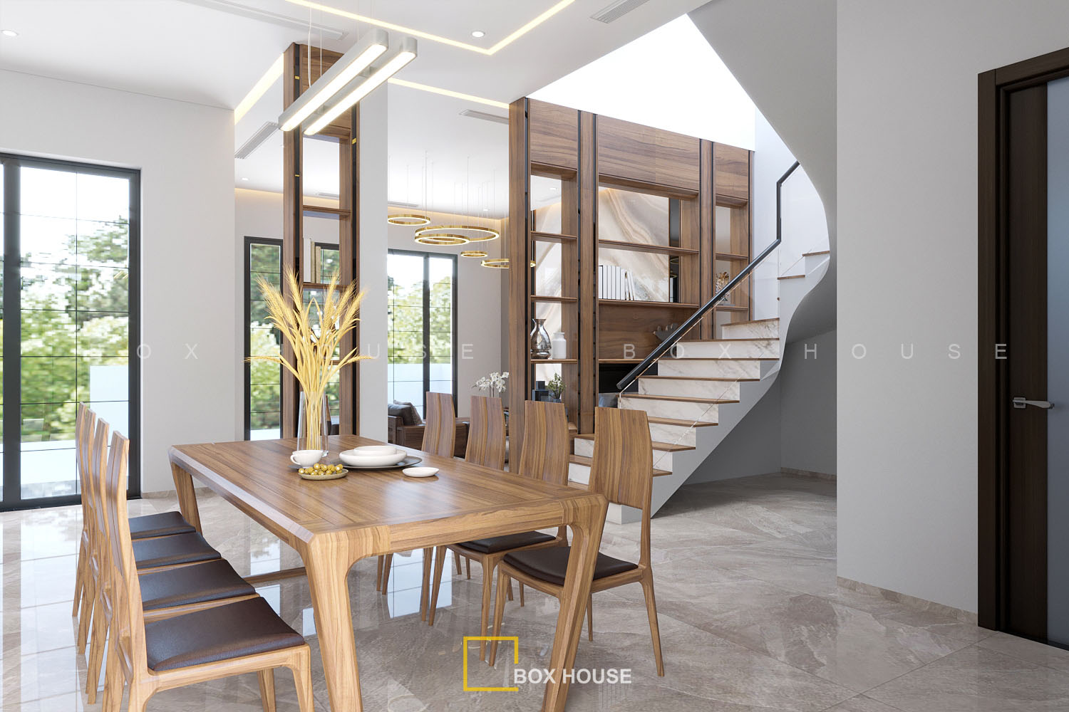 thiết kế nội thất Phòng bếp gỗ óc chó đẹp biệt thự tân cổ