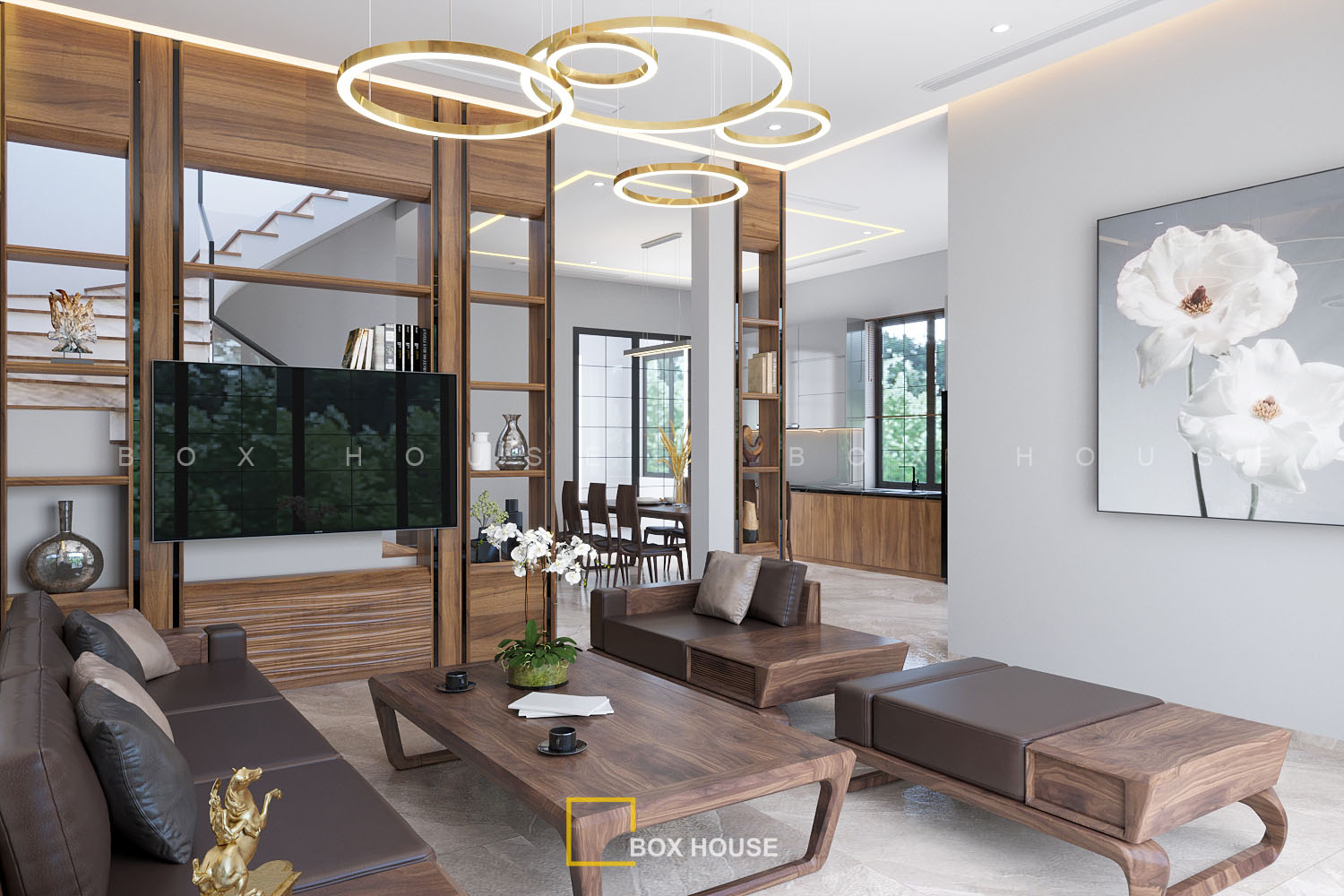 Thiết kế, thi công phòng khách đẹp tại Hà Nội cho biệt thự tân cổ