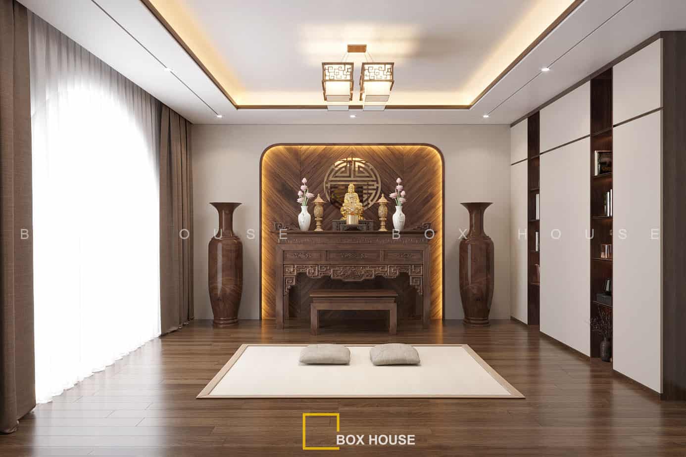 thiết kế thi công phòng thờ trang trọng tại Hà Nội - biệt thự tân cổ