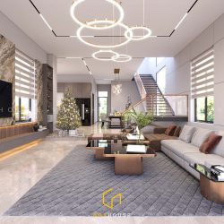 Phòng khách thông bếp đẹp, tiện lợi