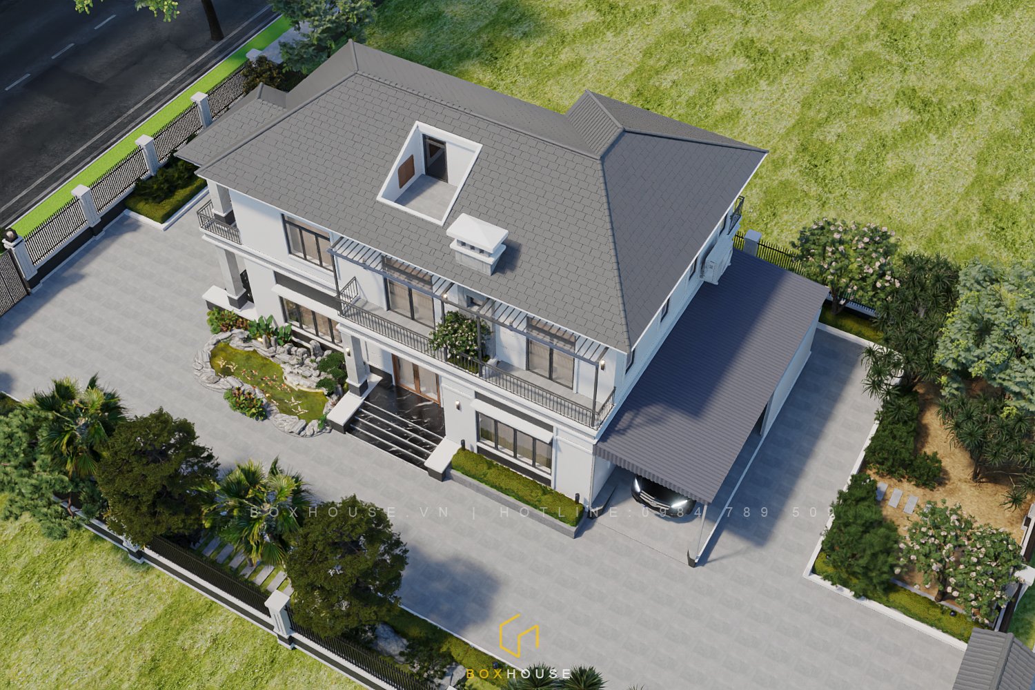 Phối cảnh nhà vườn 2 tầng đẹp, hiện đại